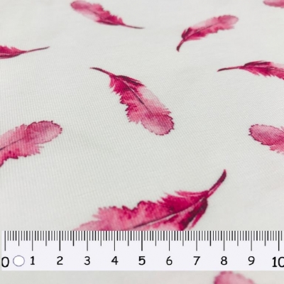 Jersey FEATHER ♥ Weiß | Federn fuchsia pink